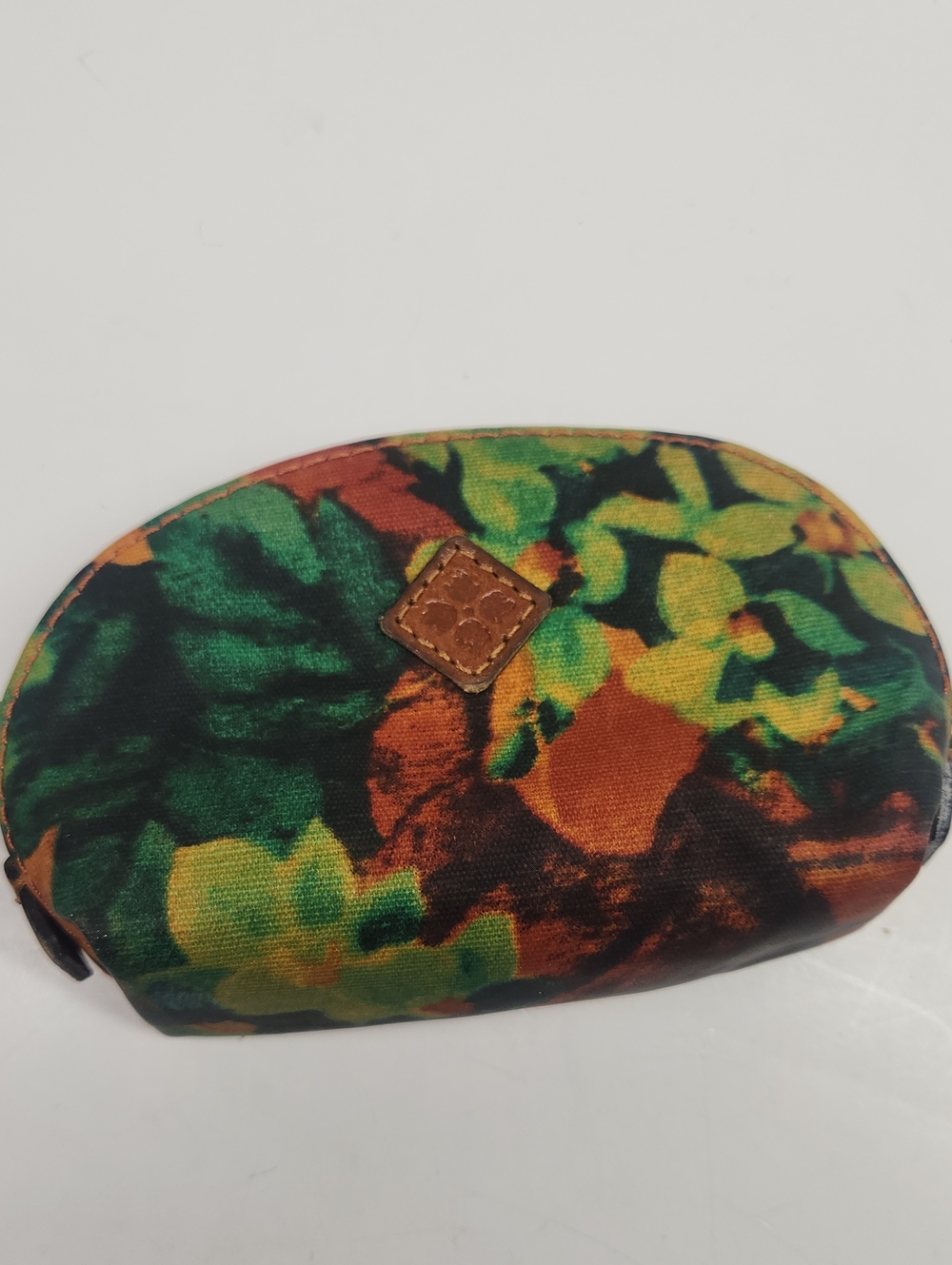 Patricia Nash Green Orange Floral Canvas Cosmetic Pouch